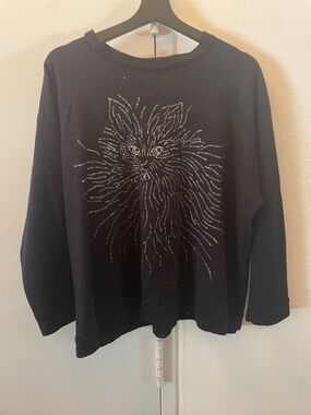 Vintage glitter cat crew neck sweater sz m